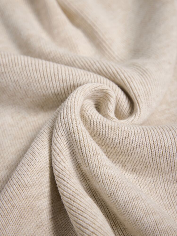 SHEIN Ivory Lace Trim Fitted Knit Top – Soft Girl Aesthetic, Coquette Core Romance, Delicate V-Neck Detail, Minimal Chic Wardrobe Staple, Spring Summer 2026 Feminine Essential - Beige - View 9