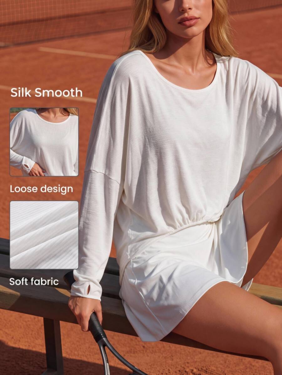 CourtClass CourtClass Women's Simple Versatile Long Sleeve Pleated Sports T-Shirt - White - View 1