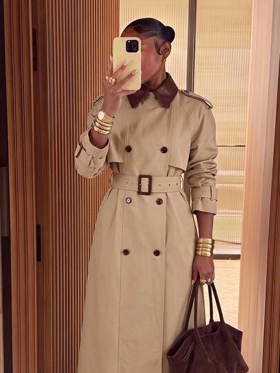 Lumalex Women's Barn Jacket Loose Straight-Leg Trench Long Coat With Contrast Collar, Cinched Waist Waist And Flared Sleeves,New Fall Styles For Autumn/Winte