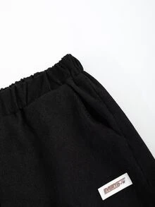 SHEIN 1件男童燈芯絨休閒百搭美式直筒長褲，多功能，秋冬校園黑色體操褲 - 黑色 - 查看 7