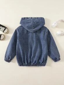 SHEIN 兒童小男孩秋冬休閒長袖連帽單排扣牛仔夾克 - 彩色 - 查看 2