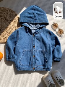 SHEIN 兒童小男孩秋冬休閒長袖連帽單排扣牛仔夾克 - 彩色 - 查看 9