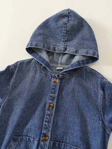 SHEIN 兒童小男孩秋冬休閒長袖連帽單排扣牛仔夾克 - 彩色 - 查看 6