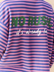 Nöista Striped Graphic Long Sleeve Tee With Contrast Collar. Fall, Casual, Street Style, Everyday Looks. - Blue - View 5