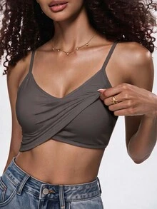 SHEIN BASICS Women's Solid Color Casual Daily Wear Camisole Tank Top - Dark Grey - View 3