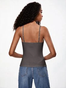 SHEIN BASICS Women's Solid Color Casual Daily Wear Camisole Tank Top - Dark Grey - View 14