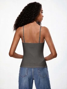 SHEIN BASICS Women's Solid Color Casual Daily Wear Camisole Tank Top - Dark Grey - View 6
