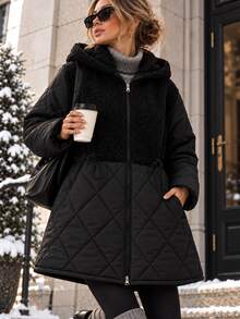 RiviMae Women's Black Faux Leather Winter Parka With Hood And Drawstring Waist - الأسود - مشاهدة 7