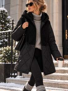 RiviMae Women's Black Faux Leather Winter Parka With Hood And Drawstring Waist - الأسود - مشاهدة 3
