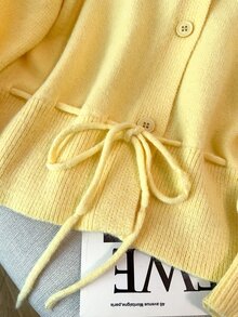 GlowEve CURVE Plus Size Women's Knit Cardigan, Slouchy Cinched Waist Soft Round Neck Sweater Jacket - Yellow - View 6