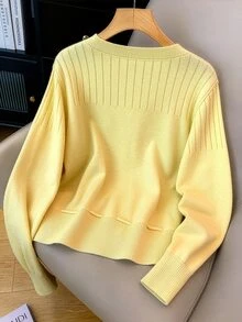 GlowEve CURVE Plus Size Women's Knit Cardigan, Slouchy Cinched Waist Soft Round Neck Sweater Jacket - Yellow - View 2