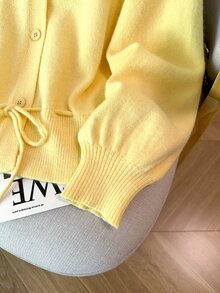 GlowEve CURVE Plus Size Women's Knit Cardigan, Slouchy Cinched Waist Soft Round Neck Sweater Jacket - Yellow - View 5