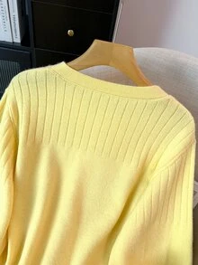 GlowEve CURVE Plus Size Women's Knit Cardigan, Slouchy Cinched Waist Soft Round Neck Sweater Jacket - Yellow - View 7