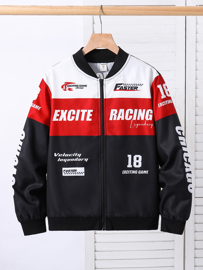 SHEIN Tween Boy Autumn/Winter Casual Streetwear Racing Baseball Jacket