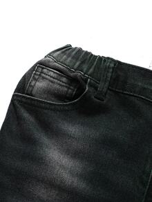 SHEIN 男孩破舊水洗牛仔褲 搖滾寬鬆格調黑色丹寧長褲 夏季返校假期家庭款 - 黑色 - 查看 6