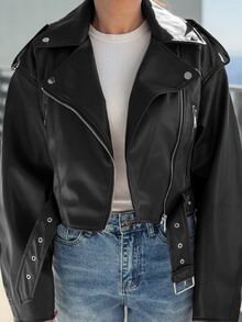Durrani Popal 拉鏈開襟PU皮革機車夾克 - 黑色 - 查看 3