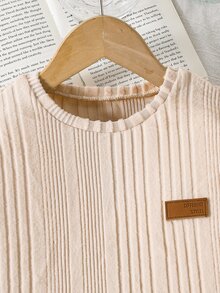 SHEIN 少女款針織純色圓領寬鬆休閒T恤與長褲兩件套 - 粉色 - 查看 6