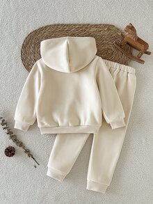 SHEIN 2pcs/Set Girls Fall Clothes Girls Winter Clothes Letter Print Hoodie And Sweatpants Casual Set - Apricot - View 3