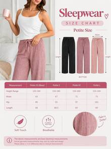 SHEIN PETITE SIZE 3 st långbyxor i ribbstickat flerfärgat material med falsk dragskordsdetalj, bekväma casual hemkläder - Multifärgad - Visa 1