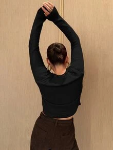 Kuleshova 女士优雅纯黑色圆领纽扣长袖休闲开衫，百搭日常穿着、商务休闲、圣帕特里克节、复活节、夏季派对、海滩度假、夏季外出、毕业典礼等场合皆宜。 - 黑色 - 查看 2