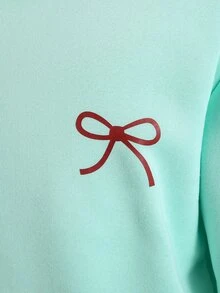 Tween Girl Bow Pattern Casual Everyday Sweatshirt - Green - View 7