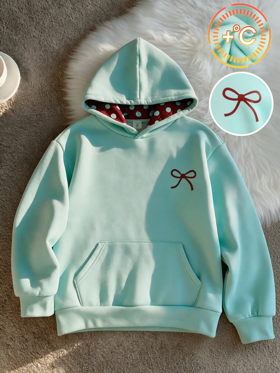 Tween Girl Bow Pattern Casual Everyday Sweatshirt - Green - View 1