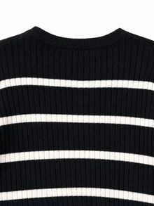 GlowEve CURVE New Women's Striped Colorblock Casual Relaxed Cable Knit Long Sleeve Pullover Sweater With Arm Button Detail - Multicolor - View 7