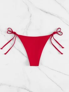 SHEIN Swim Basics 2025 Women's Solid Color Bikini Bottom With Tie At Summer Beach - Red - View 2