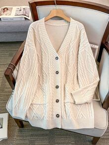 GlowEve CURVE Slouchy Long Knit Cardigan Sweater, Women's Winter Plus Size Loose Fit Open Front Top - Apricot - View 1