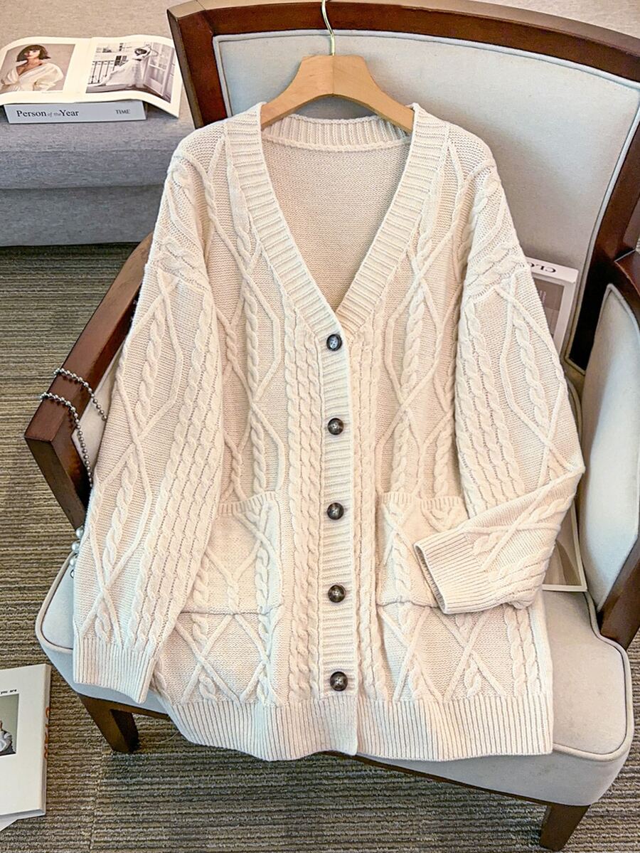 GlowEve CURVE Slouchy Long Knit Cardigan Sweater, Women's Winter Plus Size Loose Fit Open Front Top - Apricot - View 1