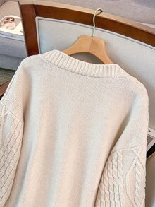 GlowEve CURVE Slouchy Long Knit Cardigan Sweater, Women's Winter Plus Size Loose Fit Open Front Top - Apricot - View 8