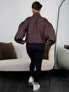 SAYEHFBABY 女款休閒波點印花長袖夾克 咖啡棕色 - 咖啡棕 - 查看 2
