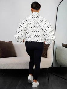 SAYEHFBABY 2025 秋季女式波点印花长袖拉链外套休闲宽松波点短款套装 Y2K 返校季 2000 年代风格街头服饰、Grunge 和朋克时尚 - 白色 - 查看 2