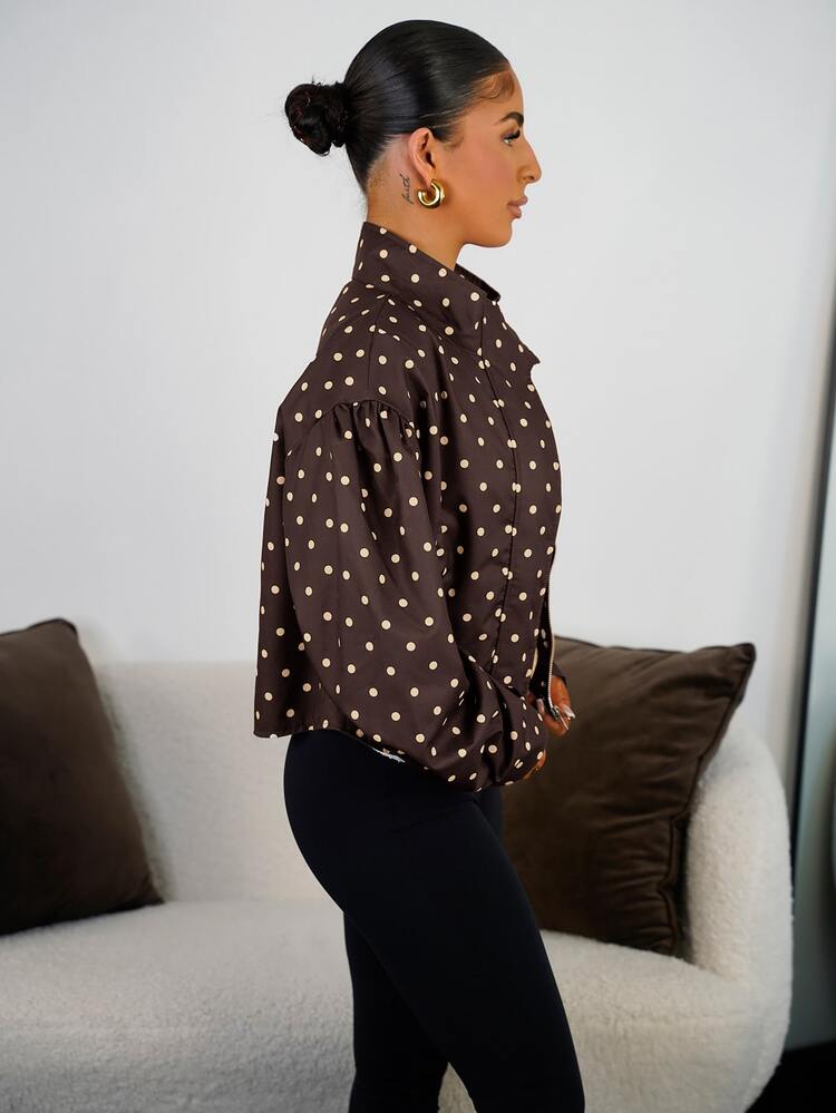 SAYEHFBABY Women's Polka Dot Zipper Casual Streetwear Versatile Daily Travel Long Sleeve Jacket Daytime Going Out Night Brown Polka Dot Autumn - Multicolor - View 5