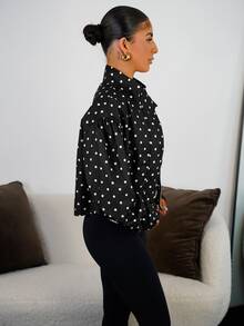 SAYEHFBABY Women's Polka Dot Pattern Zipper Long Sleeve Fashion Jacket - Black and White - View 5