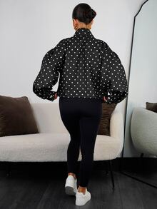 SAYEHFBABY Women's Polka Dot Pattern Zipper Long Sleeve Fashion Jacket - Black and White - View 2