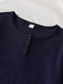 Autumn/Winter Teenboy Minimalist Royal Blue Fitted Long Sleeve & Long Pants Loungewear Set - Royal Blue - View 7