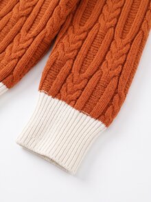 Linhara Brightening Orange Cable Knit Cable Rope Sweater Women Round Neck Pullover Knit Top - Orange - View 5