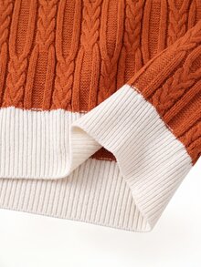 Linhara Brightening Orange Cable Knit Cable Rope Sweater Women Round Neck Pullover Knit Top - Orange - View 4
