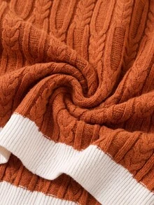 Linhara Brightening Orange Cable Knit Cable Rope Sweater Women Round Neck Pullover Knit Top - Orange - View 7