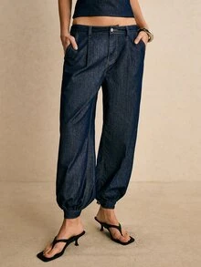 Poéselle Women's Casual Daily Commute Low Waist Side Pockets Jeans Mothers Day - Dark Wash - View 5