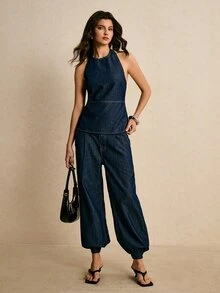Poéselle Women's Casual Daily Commute Low Waist Side Pockets Jeans Mothers Day - Dark Wash - View 8