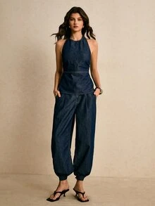 Poéselle Women's Casual Daily Commute Low Waist Side Pockets Jeans Mothers Day - Dark Wash - View 7