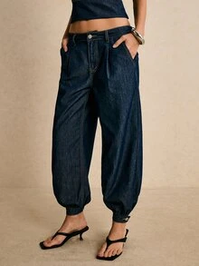 Poéselle Women's Casual Daily Commute Low Waist Side Pockets Jeans Mothers Day - Dark Wash - View 4