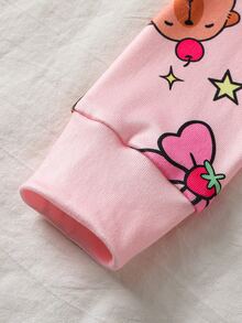 Autumn And Winter Girls Pink Simple Fashion Printed Bow Heart Long Sleeve Top Pants Comfortable Two Pieces Set Snug Fit Loungewear Home Sleep Cute - Baby Pink - View 6