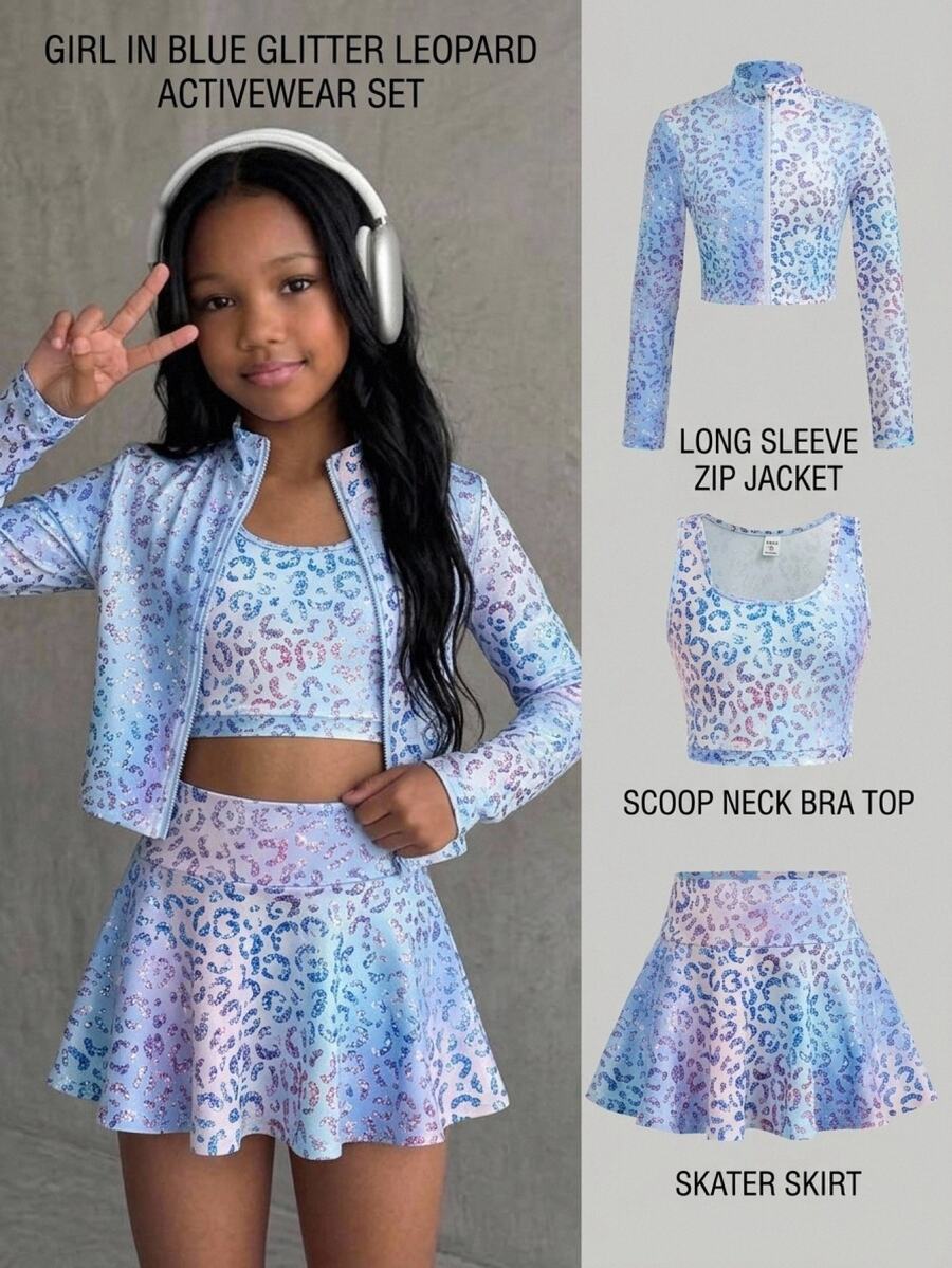 Tween Girl Tween Girls Tween Girl Colorful Leopard Print Sportswear Set 3pcs Casual Versatile