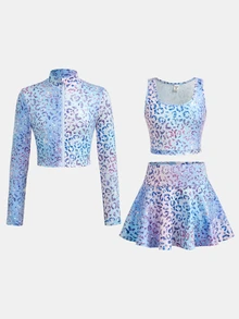 Tween Girl Tween Girls Tween Girl Colorful Leopard Print Sportswear Set 3pcs Casual Versatile - Blue - View 14