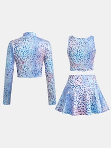 Tween Girl Tween Girls Tween Girl Colorful Leopard Print Sportswear Set 3pcs Casual Versatile - Blue - View 3