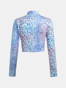 Tween Girl Tween Girls Tween Girl Colorful Leopard Print Sportswear Set 3pcs Casual Versatile - Blue - View 13