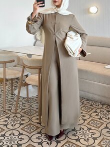 Solavon New Design Vintage Napoleon Double-Breasted Waist-Cinching Slimming Long Suit Set - Khaki - View 4